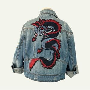 Kids Denim Jacket with Dragon Embroidery